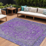 8' X 10' Purple And Gray Medallion Washable Indoor Outdoor Area Rug
