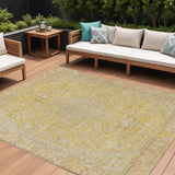 8' X 10' Wheat And Gold Medallion Washable Indoor Outdoor Area Rug