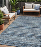 5' X 8' Blue And Gray Oriental Washable Indoor Outdoor Area Rug