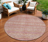 8' Rust And Coral Round Oriental Washable Indoor Outdoor Area Rug