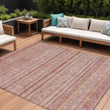 8' X 10' Rust And Coral Oriental Washable Indoor Outdoor Area Rug