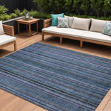 8' X 10' Blue Gray And Sky Blue Striped Washable Indoor Outdoor Area Rug