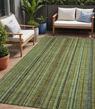 5' X 8' Green Gold And Gray Striped Washable Indoor Outdoor Area Rug