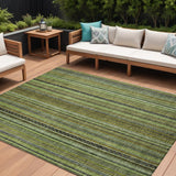 8' X 10' Green Gold And Gray Striped Washable Indoor Outdoor Area Rug
