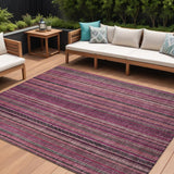 8' X 10' Pink Mauve And Blush Striped Washable Indoor Outdoor Area Rug