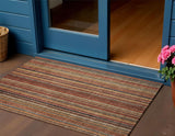 3' X 5' Rust Taupe And Gray Striped Washable Indoor Outdoor Area Rug