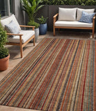 5' X 8' Rust Taupe And Gray Striped Washable Indoor Outdoor Area Rug