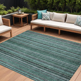 8' X 10' Teal Blue Aqua And Gray Striped Washable Indoor Outdoor Area Rug