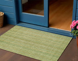 3' X 5' Artichoke Green Fern Green And Gold Striped Washable Indoor Outdoor Area Rug