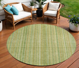 8' Artichoke Green Fern Green And Gold Round Striped Washable Indoor Outdoor Area Rug
