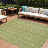 8' X 10' Artichoke Green Fern Green And Gold Striped Washable Indoor Outdoor Area Rug