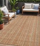 5' X 8' Rust Beige And Linen Striped Washable Indoor Outdoor Area Rug