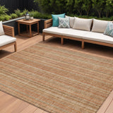 8' X 10' Rust Beige And Linen Striped Washable Indoor Outdoor Area Rug