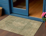 3' X 5' Artichoke Green And Beige Medallion Washable Indoor Outdoor Area Rug