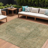 8' X 10' Artichoke Green And Beige Medallion Washable Indoor Outdoor Area Rug