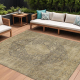 8' X 10' Brown And Beige Medallion Washable Indoor Outdoor Area Rug