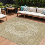 8' X 10' Ivory And Beige Medallion Washable Indoor Outdoor Area Rug