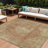 8' X 10' Rust And Beige Medallion Washable Indoor Outdoor Area Rug