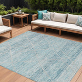 8' X 10' Teal Blue And Ivory Trellis Washable Indoor Outdoor Area Rug