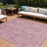 8' X 10' Pink And Ivory Damask Washable Indoor Outdoor Area Rug