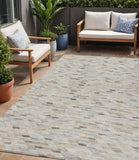 5' X 8' Linen And Gray Geometric Washable Indoor Outdoor Area Rug