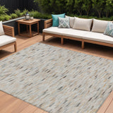 8' X 10' Linen And Gray Geometric Washable Indoor Outdoor Area Rug