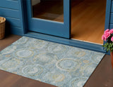 3' X 5' Blue And Gold Medallion Washable Indoor Outdoor Area Rug