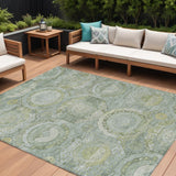 8' X 10' Sage And Gold Medallion Washable Indoor Outdoor Area Rug