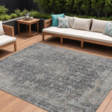 8' X 10' Charcoal And Silver Abstract Washable Indoor Outdoor Area Rug
