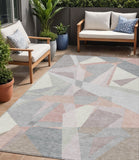 5' X 8' Blush Ivory And Gray Geometric Washable Indoor Outdoor Area Rug