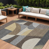 8' X 10' Brown Taupe And Wheat Geometric Washable Indoor Outdoor Area Rug