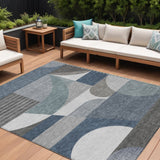 8' X 10' Gray Blue And Ivory Geometric Washable Indoor Outdoor Area Rug