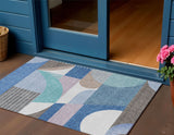 3' X 5' Sky Blue Teal Blue And Brown Geometric Washable Indoor Outdoor Area Rug