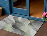 3' X 5' Artichoke Green Gray And Silver Abstract Washable Indoor Outdoor Area Rug