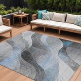 8' X 10' Sky Blue Gray And Silver Abstract Washable Indoor Outdoor Area Rug