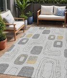 5' X 8' Gray Silver And Gold Geometric Washable Indoor Outdoor Area Rug