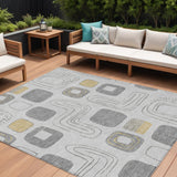 8' X 10' Gray Silver And Gold Geometric Washable Indoor Outdoor Area Rug