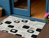 3' X 5' Ivory Black And Beige Geometric Washable Indoor Outdoor Area Rug