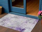 3' X 5' Lavender Gray And Ivory Abstract Washable Indoor Outdoor Area Rug