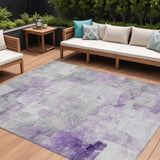 8' X 10' Lavender Gray And Ivory Abstract Washable Indoor Outdoor Area Rug
