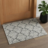 2' X 3' Gray Ivory And Black Floral Hand Tufted Area Rug