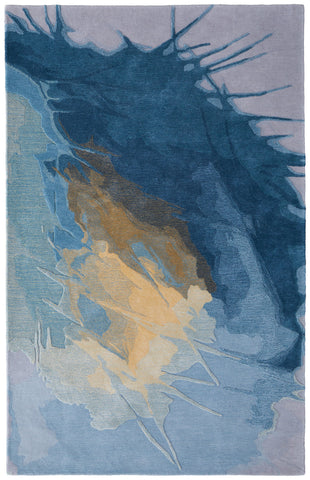 2' X 3' Blue Gold And Gray Abstract Hand Tufted Area Rug