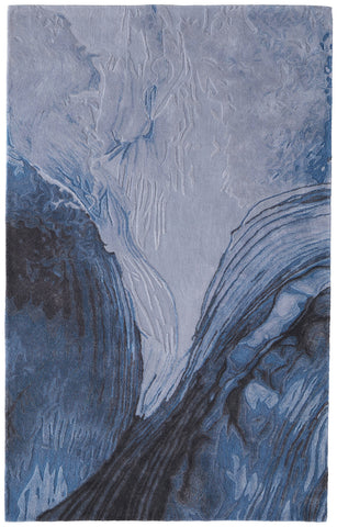 2' X 3' Blue Black And Gray Abstract Hand Tufted Area Rug