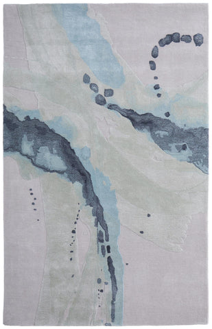 2' X 3' Green Blue And Ivory Abstract Hand Tufted Area Rug