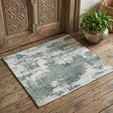2' X 3' Green And White Abstract Hand Tufted Area Rug