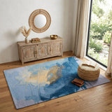 4' X 6' Blue Gold And Gray Abstract Hand Tufted Area Rug