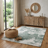 4' X 6' Green And White Abstract Hand Tufted Area Rug