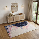 4' X 6' Pink Blue And Ivory Abstract Hand Tufted Area Rug