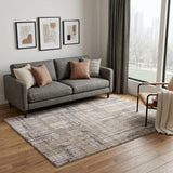 5' X 8' Brown Tan And Ivory Abstract Distressed Area Rug