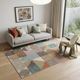 5' X 8' Ivory Brown And Blue Checkered Area Rug
